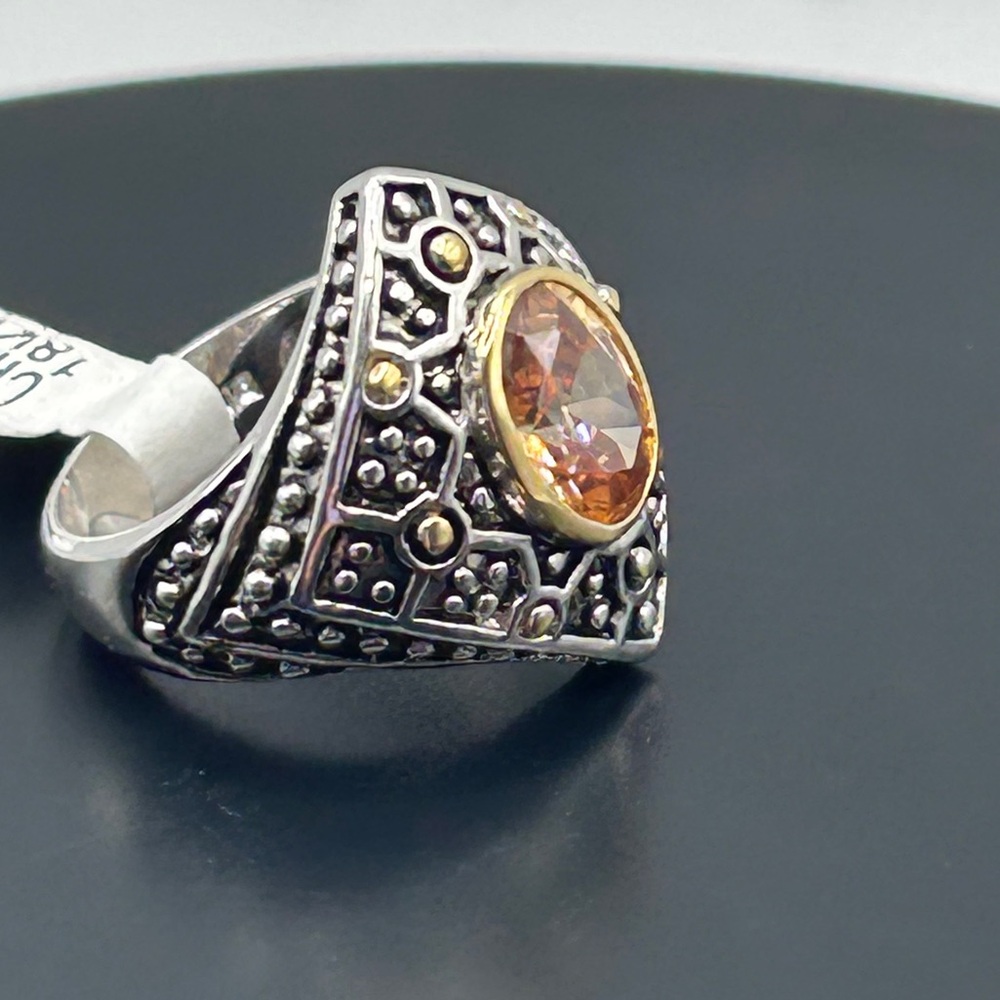Dazzling 18KGE Two Tone Amber CZ Stone Size 7.5 Ring - Picture 5 of 14